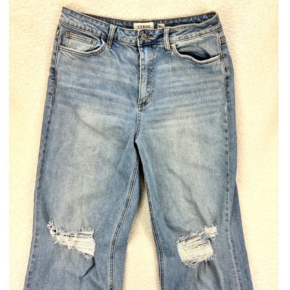 Ceros Wide Leg Ripped Distressed Jeans Women's 29 Blue High Rise Denim Pants - Picture 2 of 14